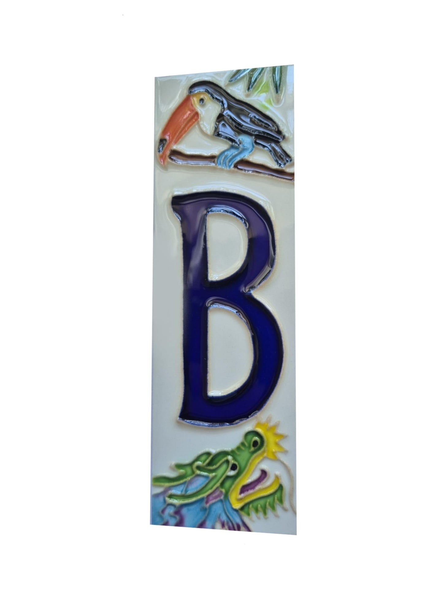 Hand-painted Oriental-themed ceramic house numbers tiles 15 x 4.8 cm