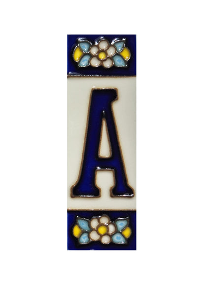 Blue Floral Ceramic House Number Tiles 10 x 3.3 cm