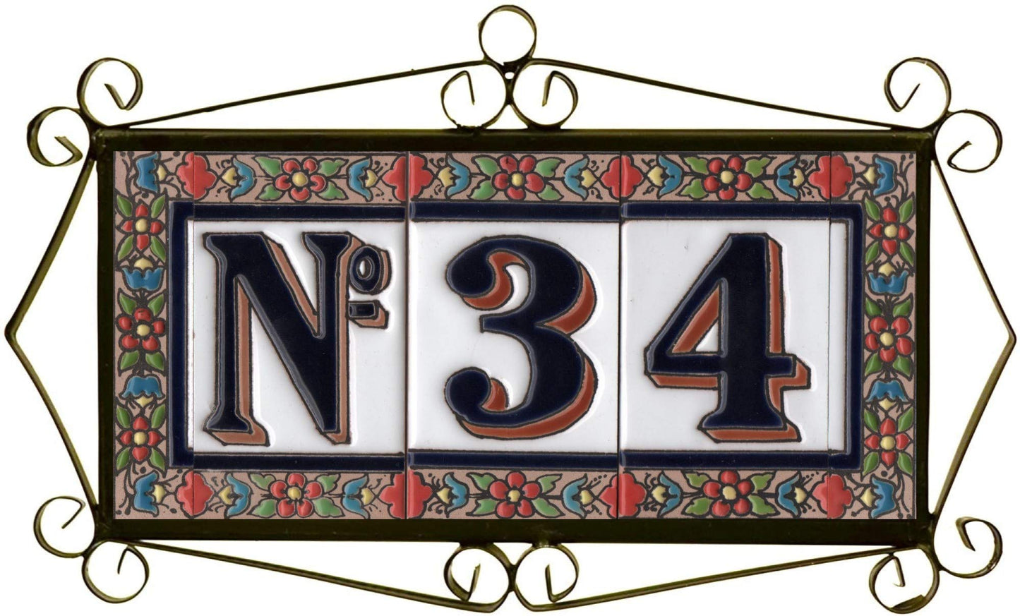 Hand-painted Ceramic Numbers & Letters Tiles Red Blue & Green Floral 11 x 5.5cm 2 to 7 Tile Frames