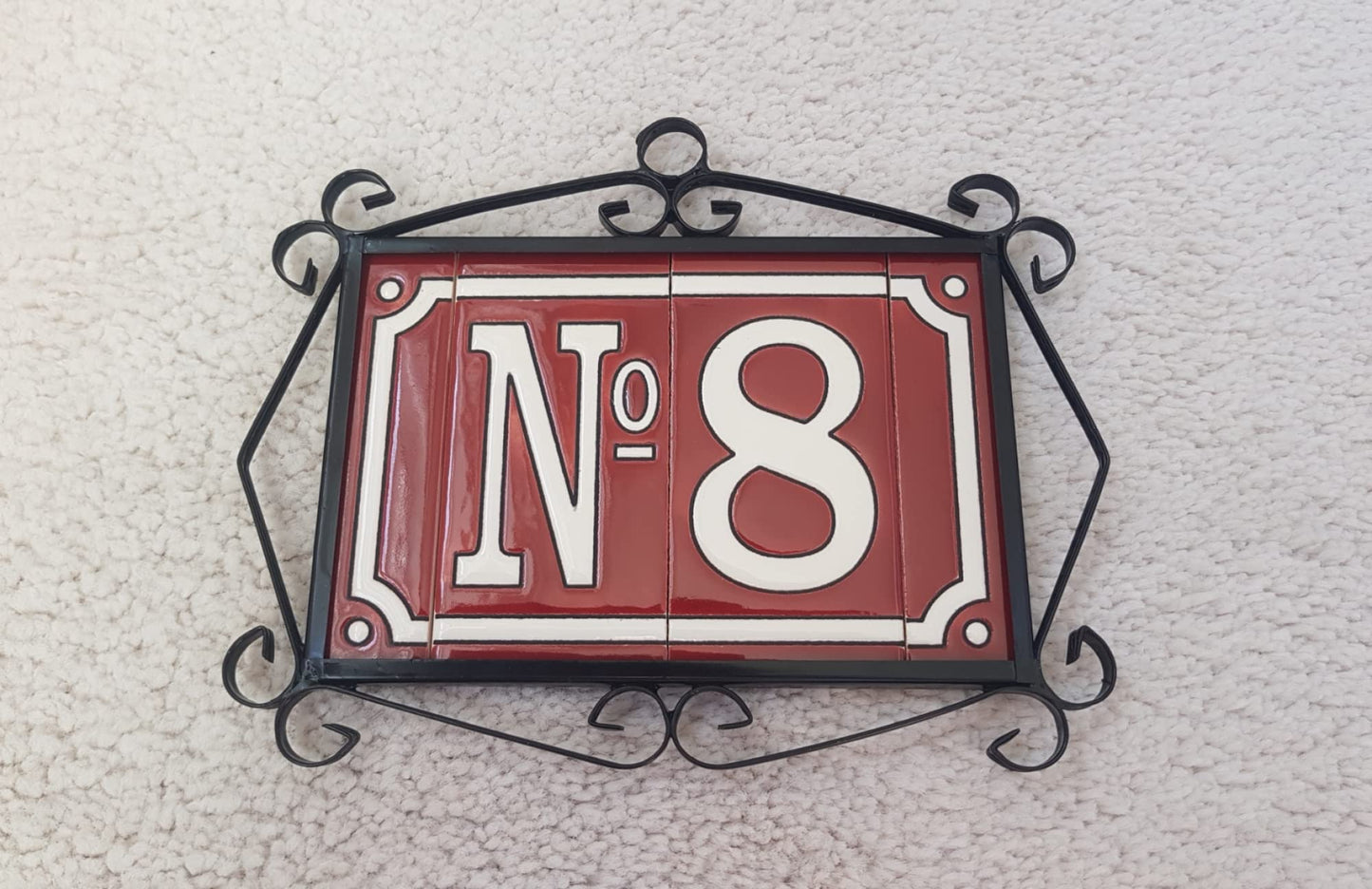 Hand-Painted French Designed Red Number Tiles 4.3' x 2.2' 11 x 5.5cm & Optional Metal Frames