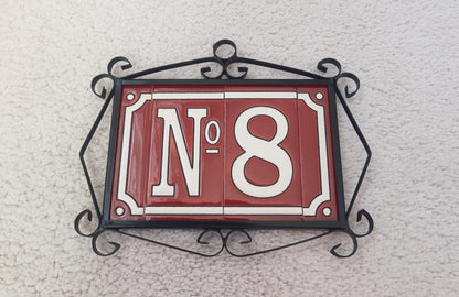 Hand-Painted French Designed Red Number Tiles 4.3' x 2.2' 11 x 5.5cm & Optional Metal Frames