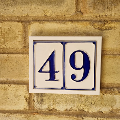 Hand-painted Italian-styled Blue and White Ceramic Custom House Address Numbers Tiles 11 x7 cm