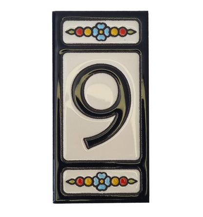 Hand-painted Atalaya M-5 Black Ceramic 11 x 5.5 cm or 2.165 x 4.331 inch House Number Tiles