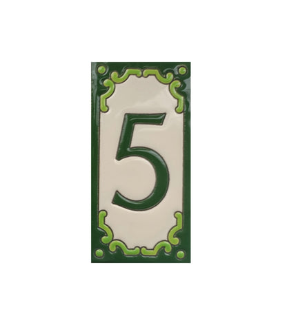 Hand-Painted Jacho Green House Number Tiles 11 x 5.5 cm