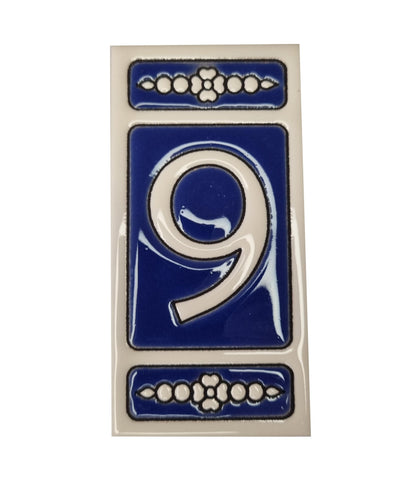 Atalaya M-3 Blue Hand-Painted Ceramic House Number Tiles 11 x 5.5 cm