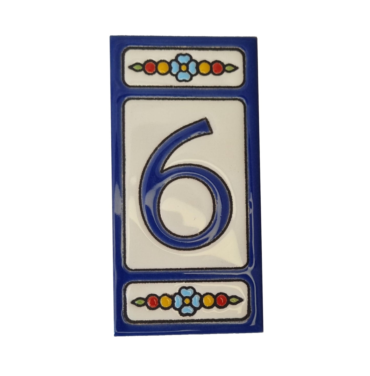 Atalaya m-7 Blue Hand-Painted Ceramic House Number Tiles 11 x 5.5cm