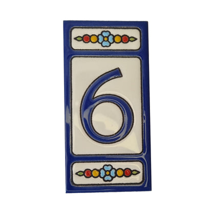 Atalaya m-7 Blue Hand-Painted Ceramic House Number Tiles 11 x 5.5cm