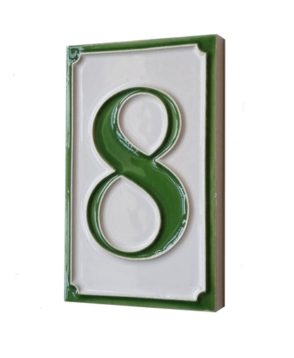 House Numbers Hand-painted Italian Ceramic Numbers Tiles Simple Green Design, Tile Size: 11cm x 7cm