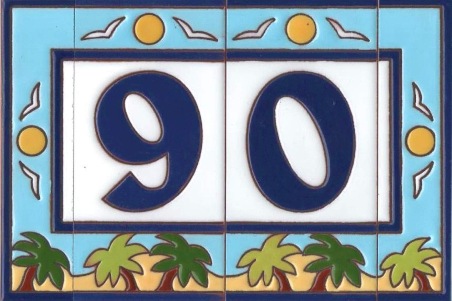 Beach Designed Ceramic House Number Tiles 15 x 7.5 cm