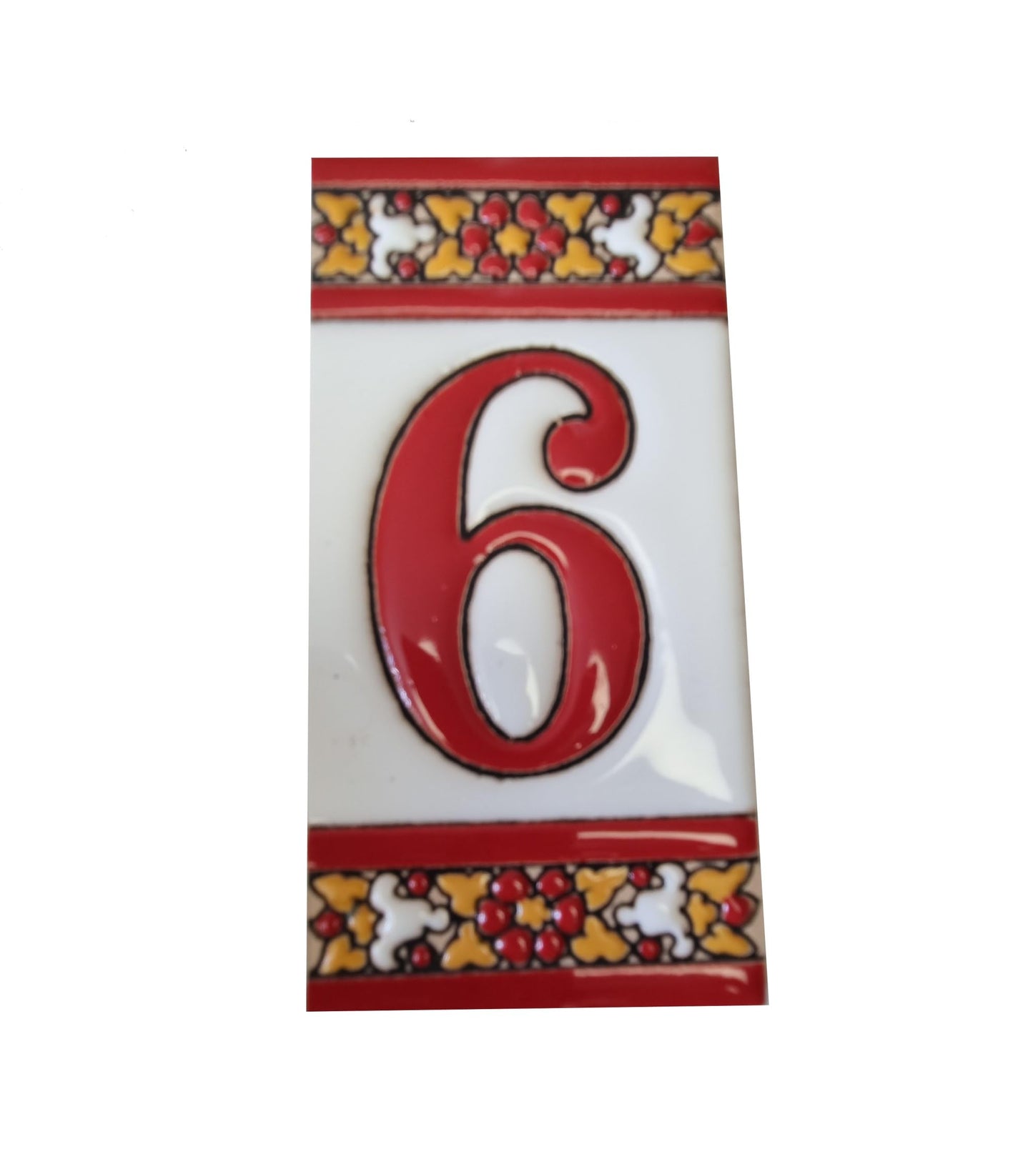 Spanish Floral Roja Ceramic House Number Tiles 11 x 5.5 cm