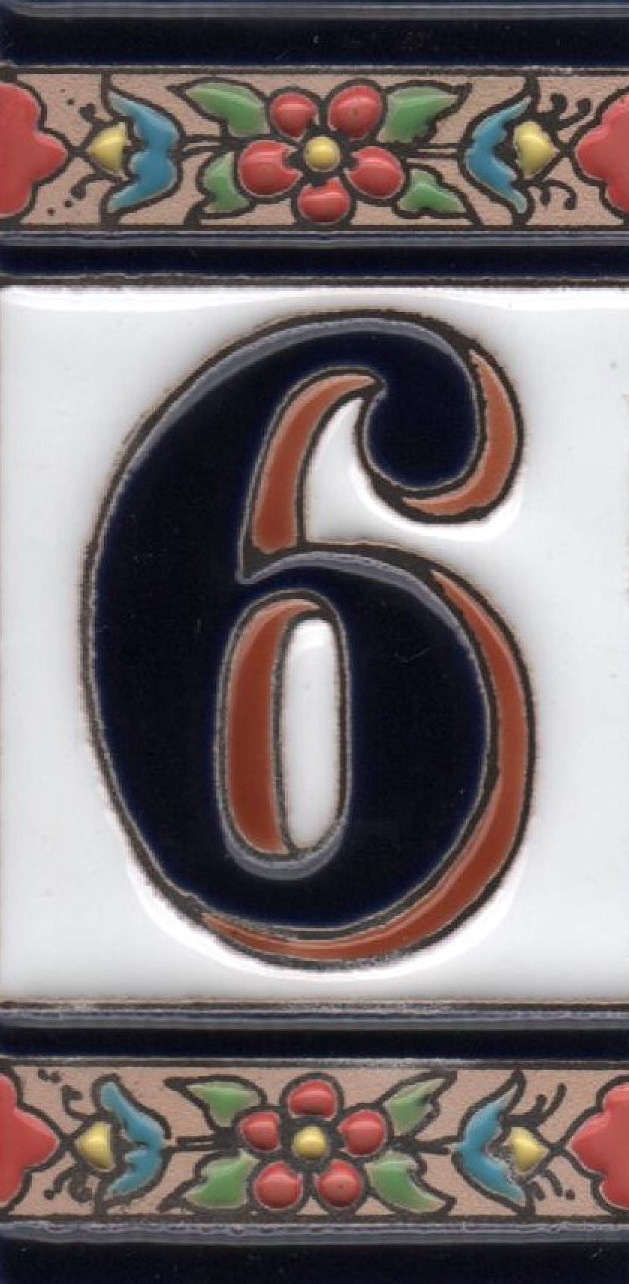 Hand-painted Ceramic Numbers & Letters Tiles Red Blue & Green Floral 11 x 5.5cm 2 to 7 Tile Frames