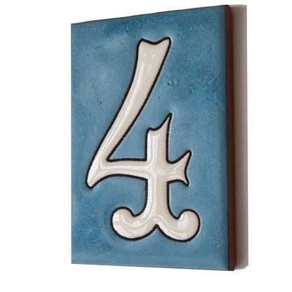 Hand-painted Matte Blue & White Ceramic House Number Tiles 10 x 7.5 cm