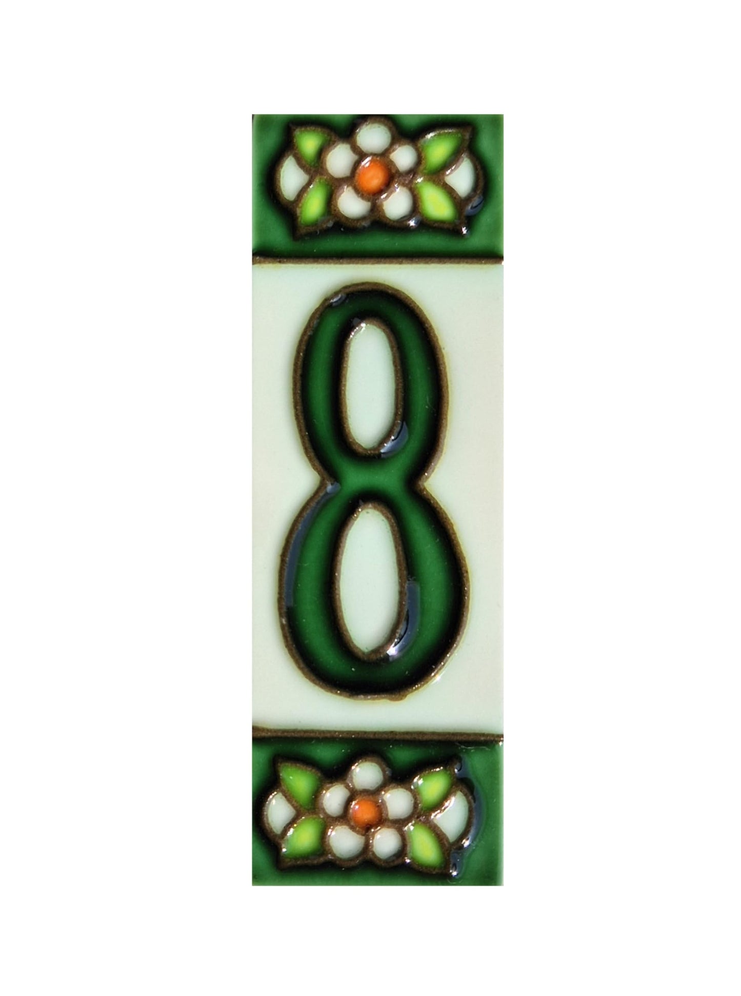 Hand-painted Green Floral House Number Tiles 10 x 3.3 cm