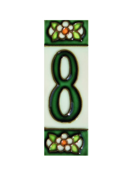 Hand-painted Green Floral House Number Tiles 10 x 3.3 cm
