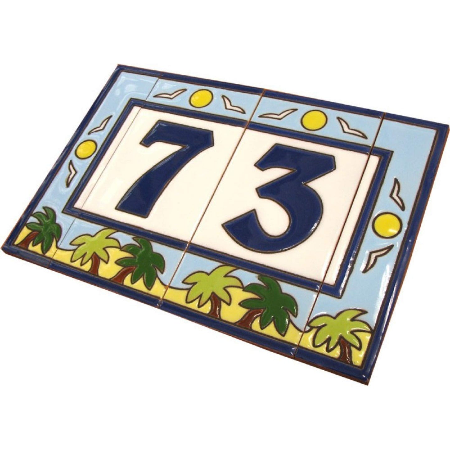 Beach Designed Ceramic House Number Tiles 15 x 7.5 cm