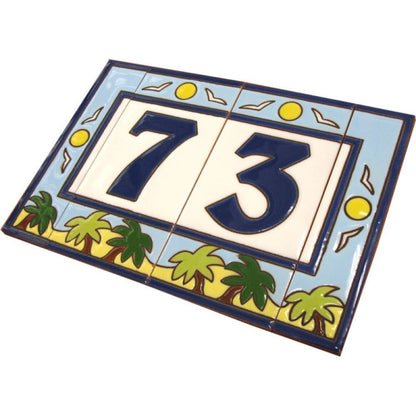 Beach Designed Ceramic House Number Tiles 15 x 7.5 cm