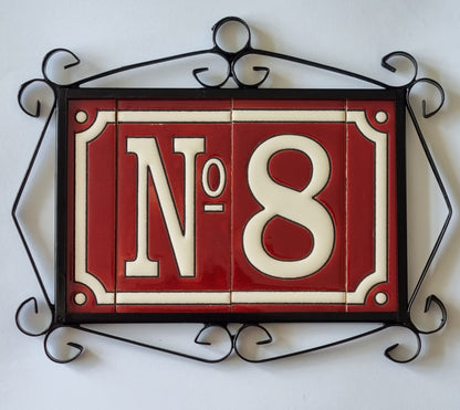 Hand-Painted French Designed Red Number Tiles 4.3' x 2.2' 11 x 5.5cm & Optional Metal Frames