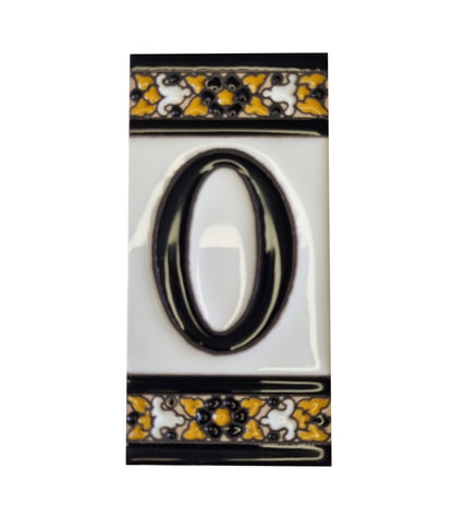 Hand-Painted Black Floral Ceramic Number Tiles 11 x 5.5cm with the option of Metal Filigree Frames