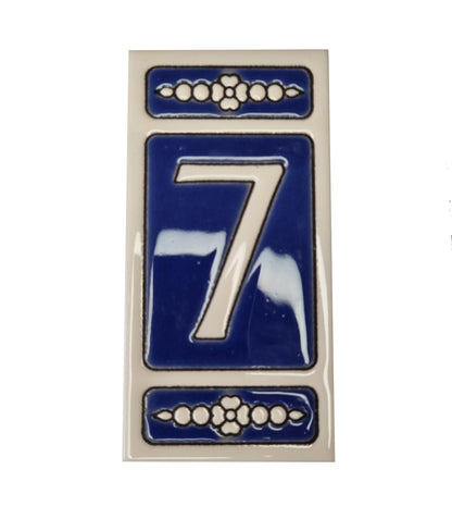 Atalaya M-3 Blue Hand-Painted Ceramic House Number Tiles 11 x 5.5 cm