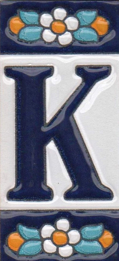 Ceramic House Tile Numbers & Letters, Blue Floral Design, 7.5cm x 3.5cm, 2 to 10 Frames