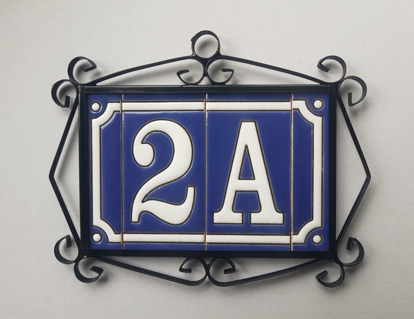 French Classic blue hand-painted ceramic number and letter tiles 11 x 5.5 cm