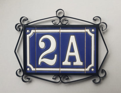 French Classic blue hand-painted ceramic number and letter tiles 11 x 5.5 cm