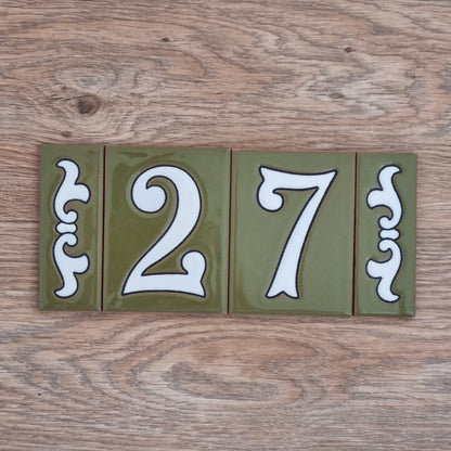 Hand-painted Costa Green Ceramic House Number Tiles 10 x 7.5cm