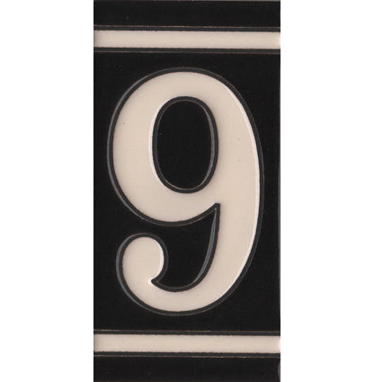 Hand-Painted French Black House Number Tiles 4.3' x 2.2' 11 x 5.5cm & Optional Metal Frames