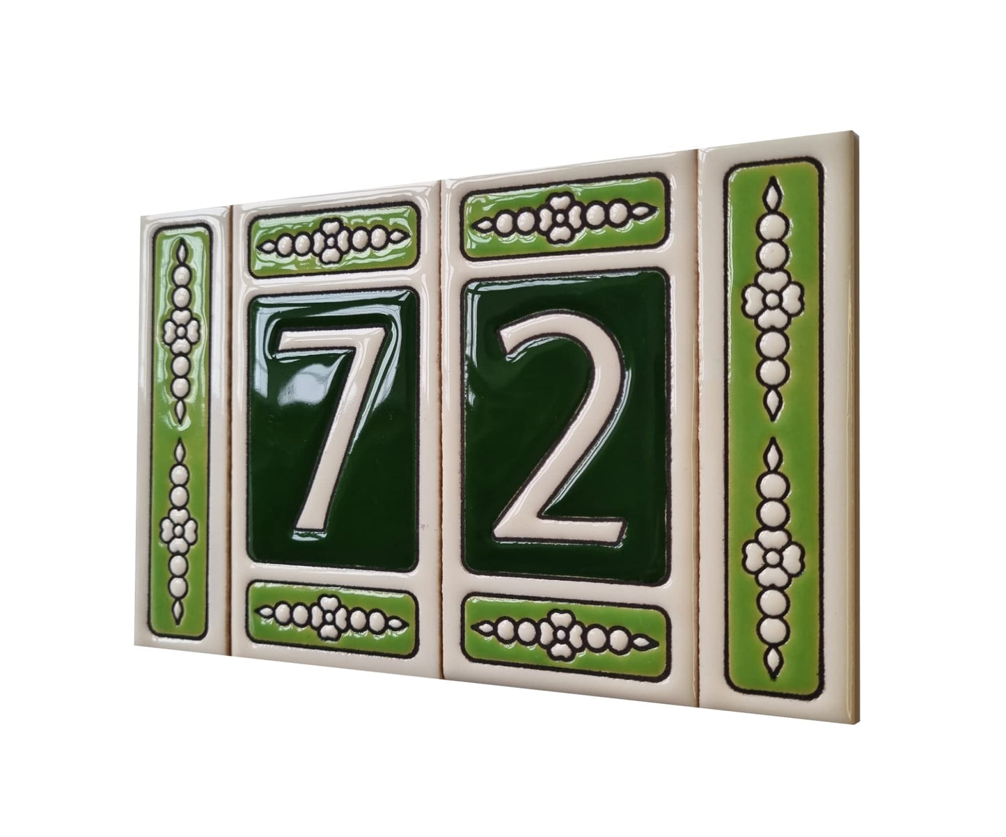 Atalaya Green Hand-Painted Ceramic House Number Tiles 11 x 5.5cm
