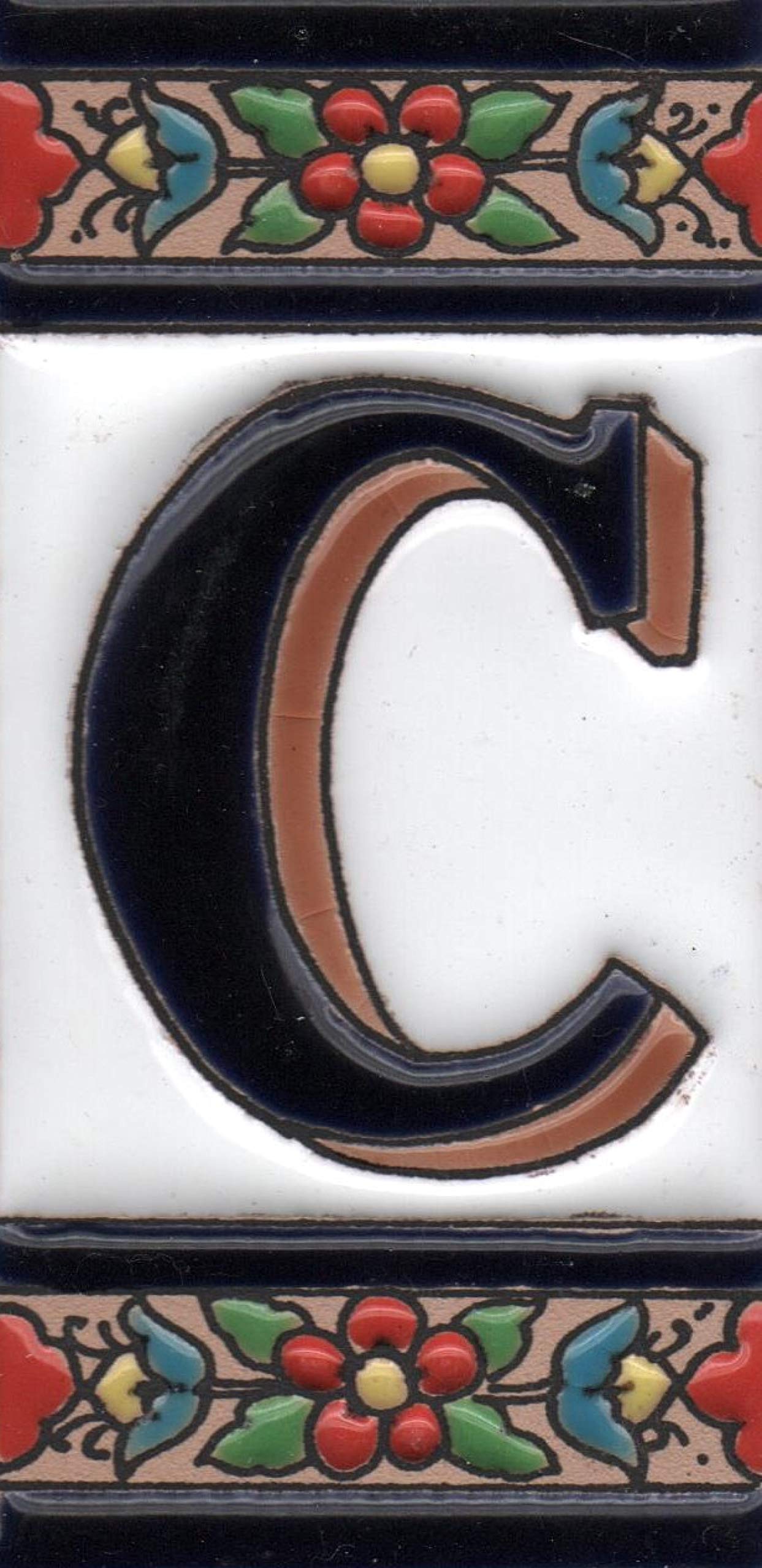 Hand-painted Ceramic Numbers & Letters Tiles Red Blue & Green Floral 11 x 5.5cm 2 to 7 Tile Frames