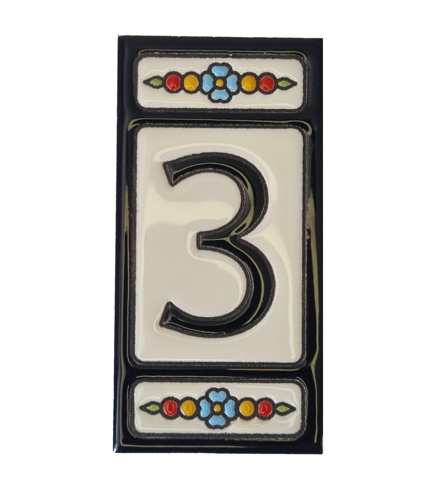 Hand-painted Atalaya M-5 Black Ceramic 11 x 5.5 cm or 2.165 x 4.331 inch House Number Tiles