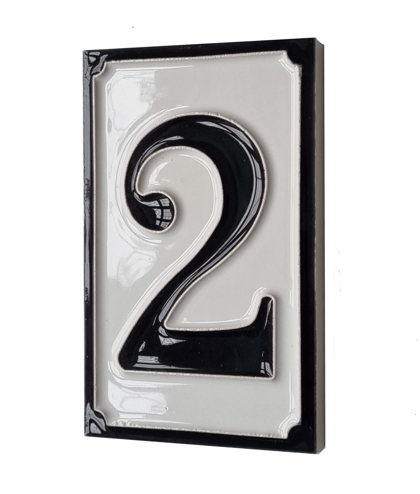 Hand-painted Italian-styled Black and White Ceramic House Number Tiles 11 x 7 cm