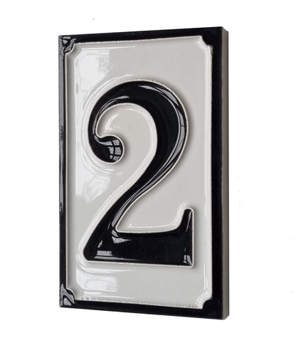 Hand-painted Italian-styled Black and White Ceramic House Number Tiles 11 x 7 cm