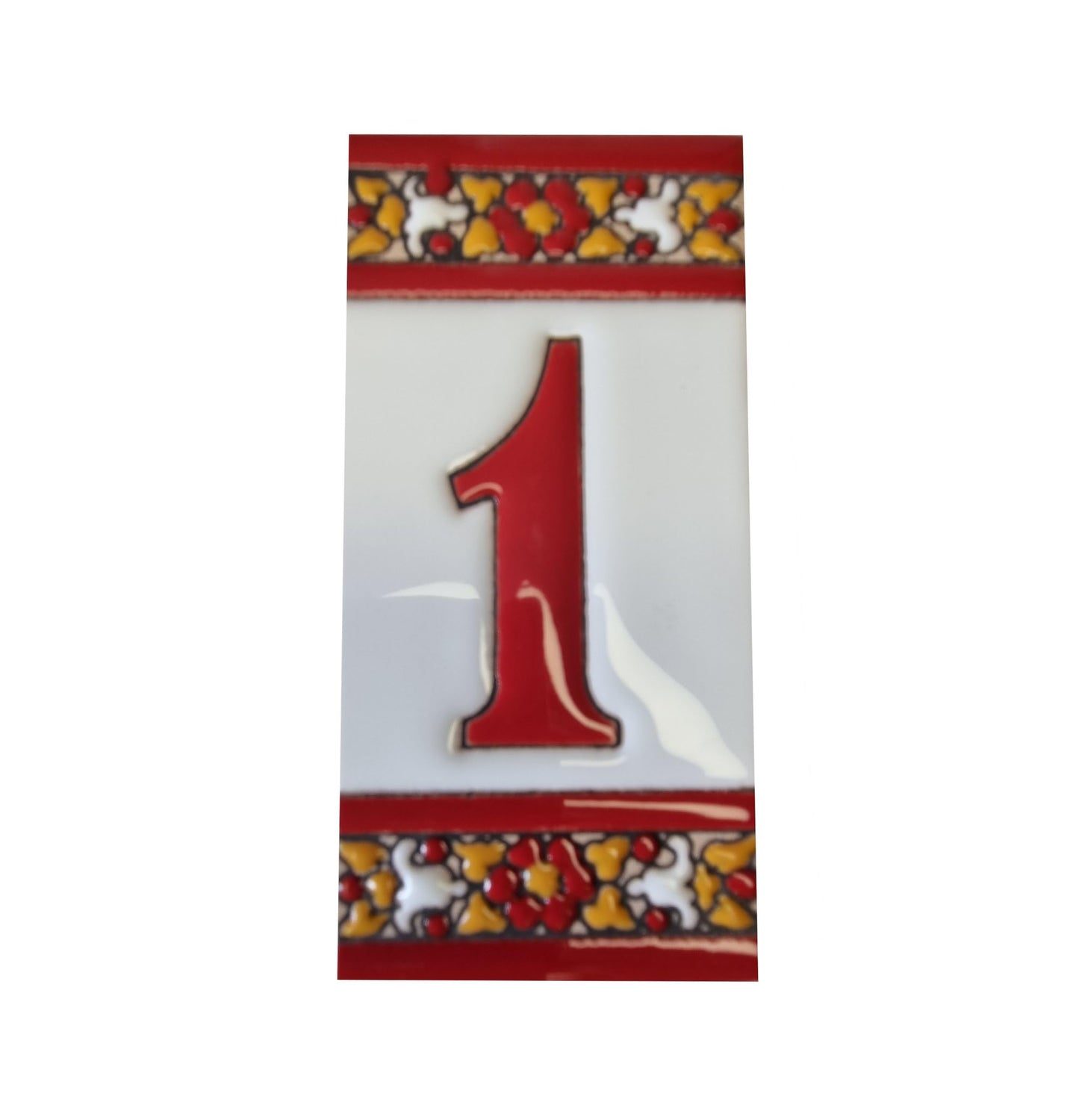Spanish Floral Roja Ceramic House Number Tiles 11 x 5.5 cm