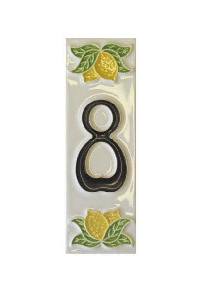 Italian hand-painted lemon ceramic house number tiles with black fonts 10 x 3.3 cm