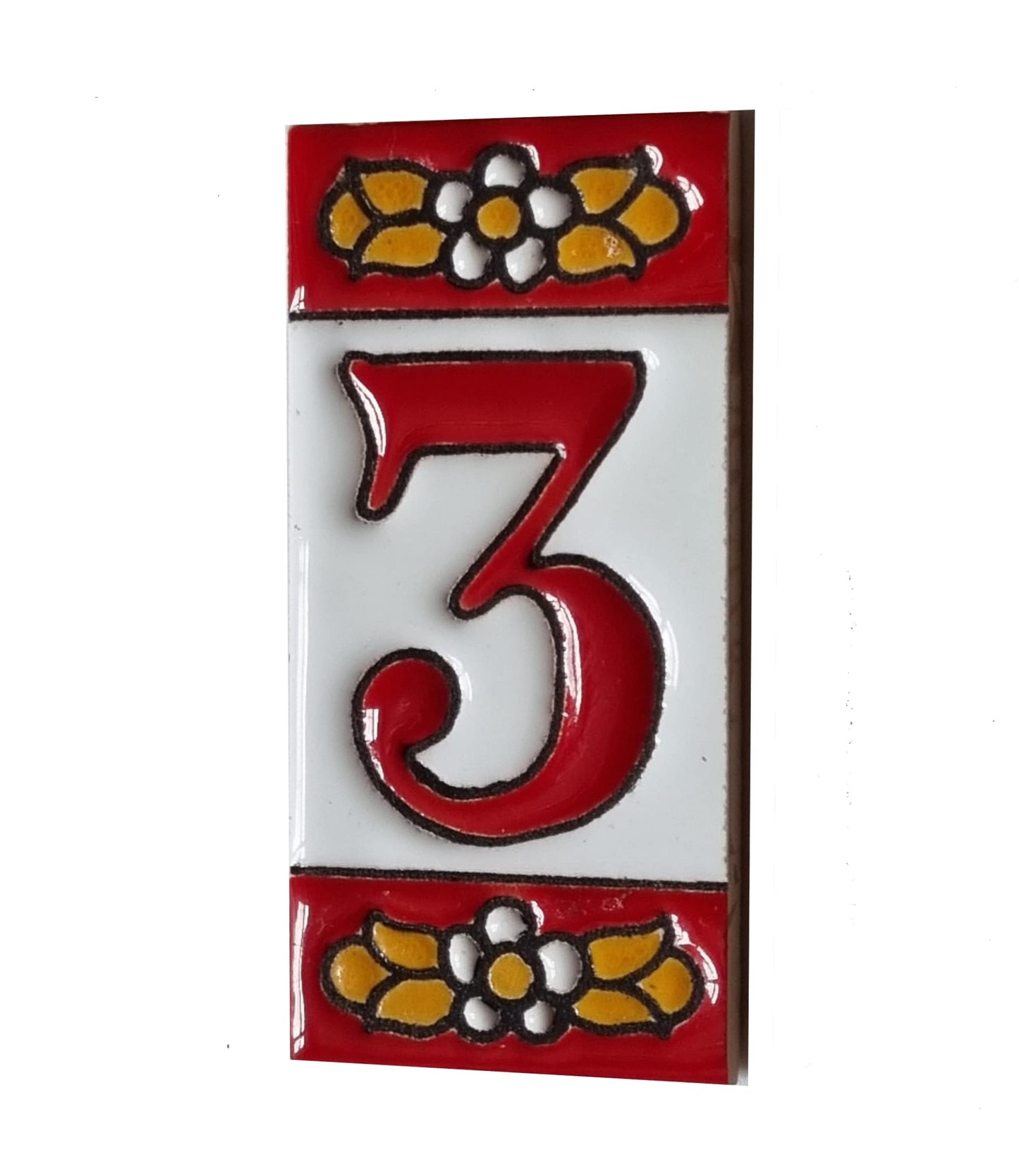 Ceramic House Tile Numbers & Letters, Red Floral Design, Tile Size: 7.5cm x 3.5cm, 2 to 10 Tile Frames