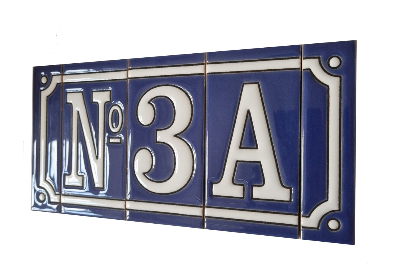 French Classic blue hand-painted ceramic number and letter tiles 11 x 5.5 cm