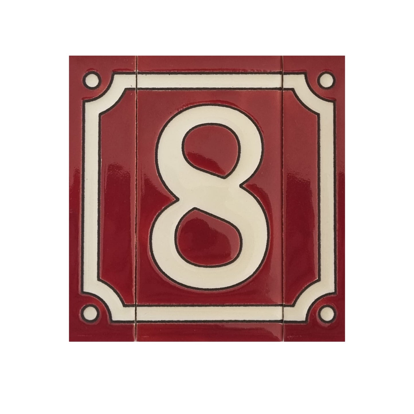 Hand-Painted French Designed Red Number Tiles 4.3' x 2.2' 11 x 5.5cm & Optional Metal Frames