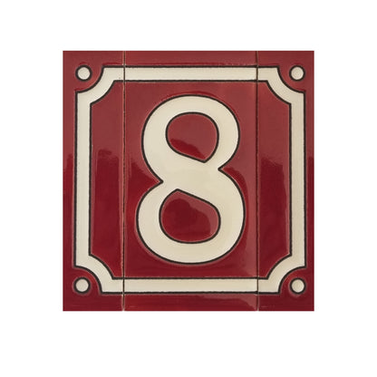 Hand-Painted French Designed Red Number Tiles 4.3' x 2.2' 11 x 5.5cm & Optional Metal Frames