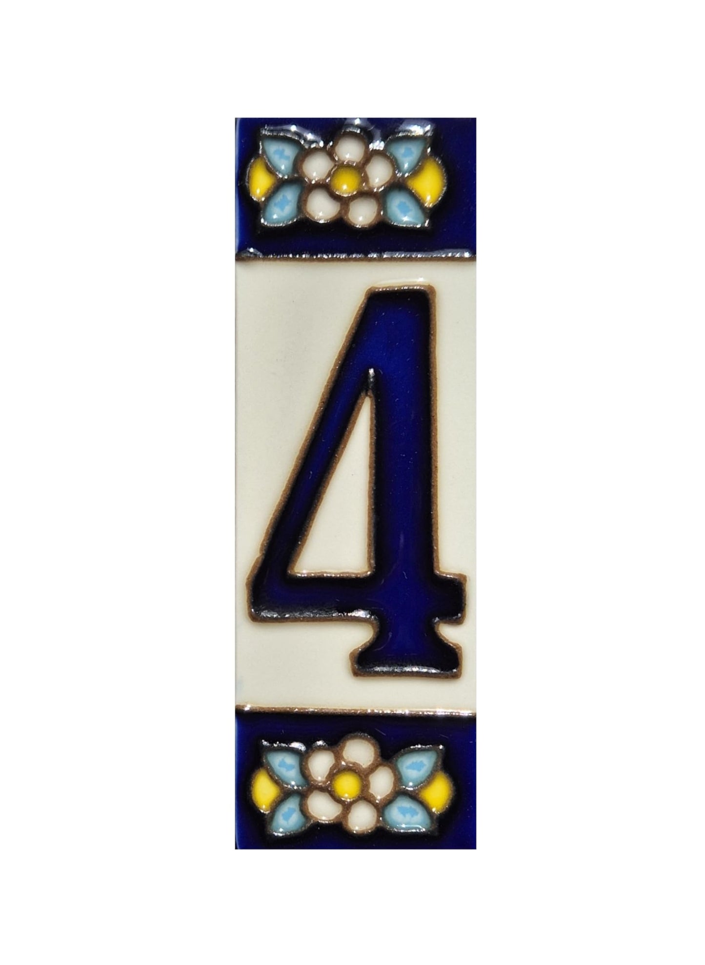Blue Floral Ceramic House Number Tiles 10 x 3.3 cm