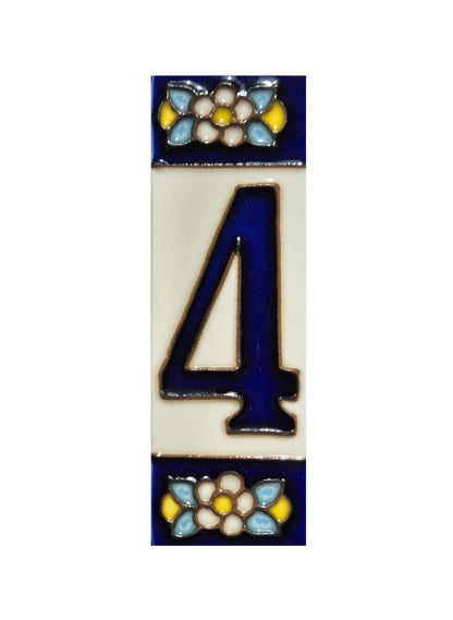 Blue Floral Ceramic House Number Tiles 10 x 3.3 cm