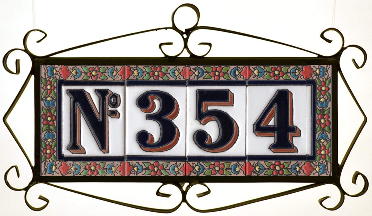 Hand-painted Ceramic Numbers & Letters Tiles Red Blue & Green Floral 11 x 5.5cm 2 to 7 Tile Frames