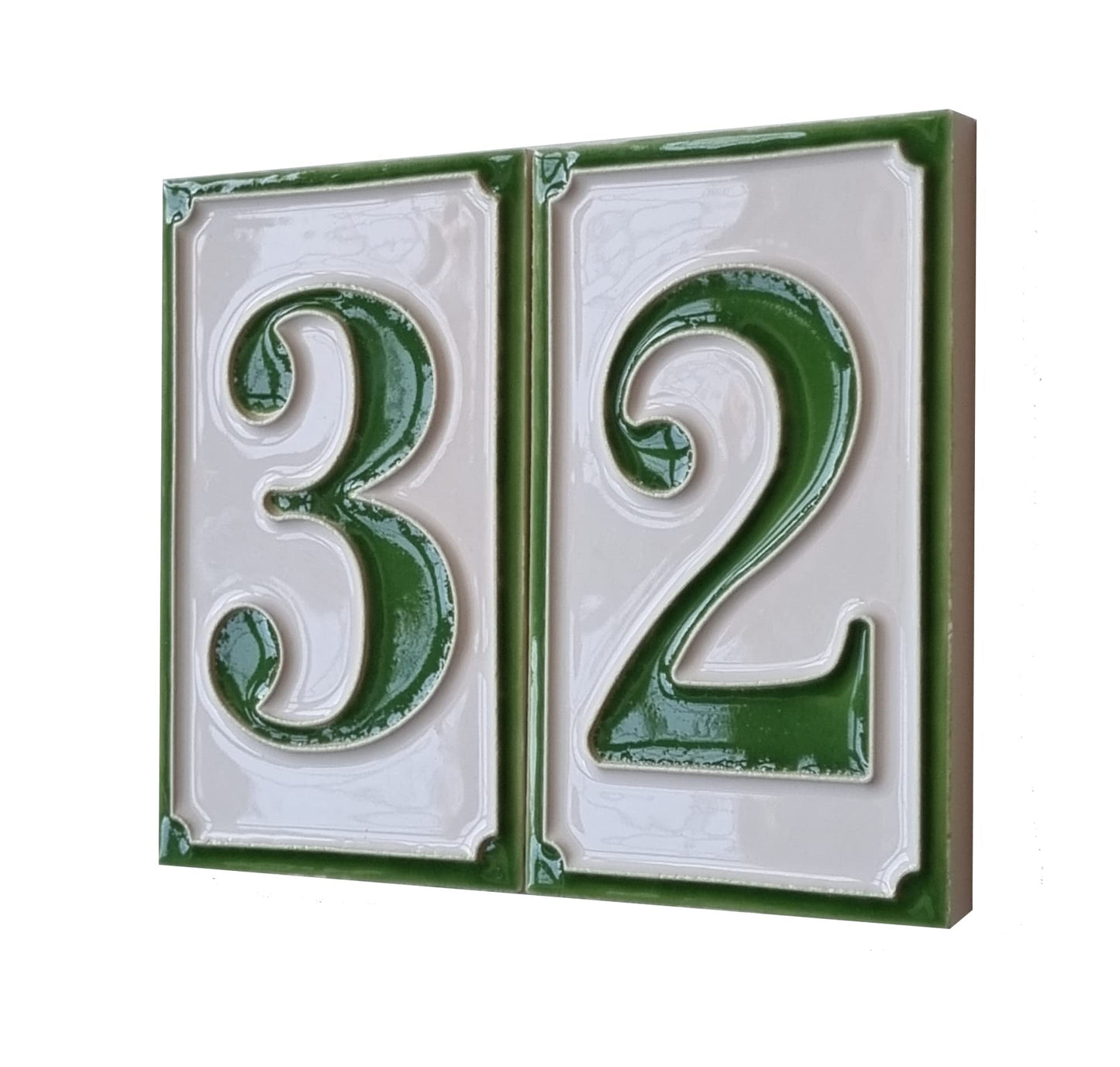 House Numbers Hand-painted Italian Ceramic Numbers Tiles Simple Green Design, Tile Size: 11cm x 7cm