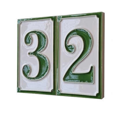 House Numbers Hand-painted Italian Ceramic Numbers Tiles Simple Green Design, Tile Size: 11cm x 7cm