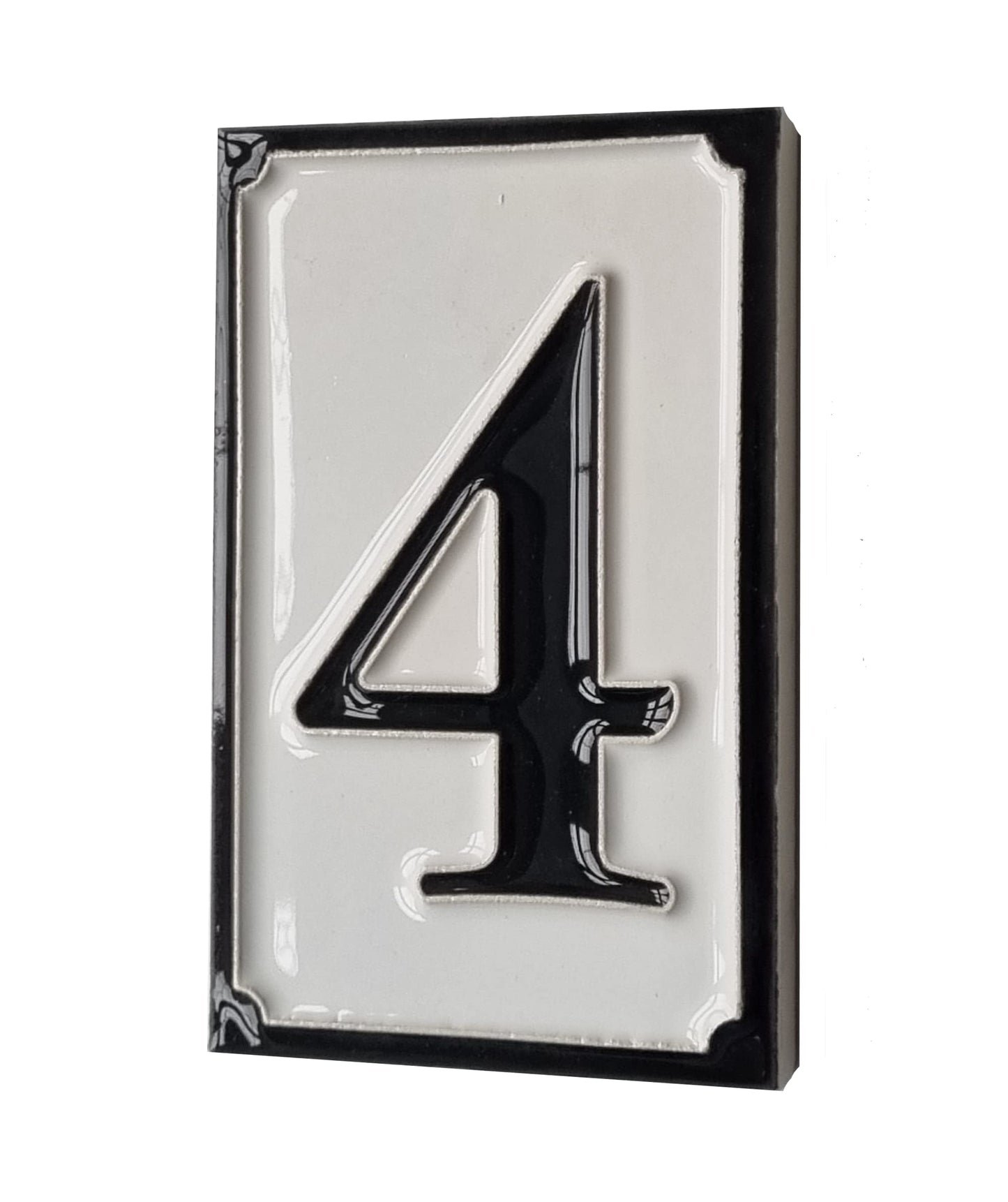 Hand-painted Italian-styled Black and White Ceramic House Number Tiles 11 x 7 cm