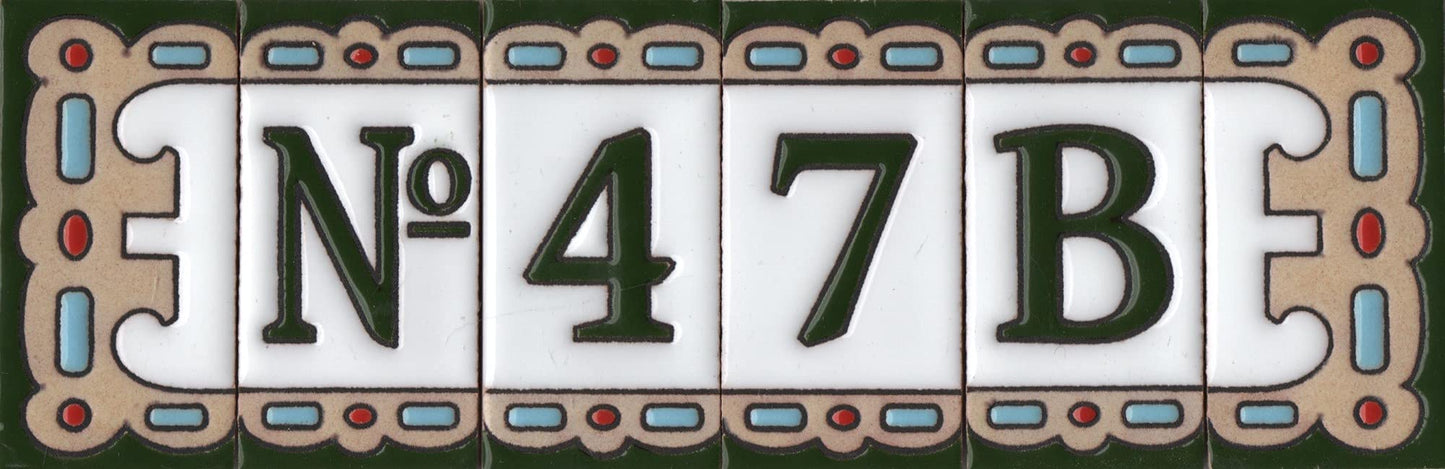 Hand-painted Mini-Green Ceramic House Number Tiles 7.5 x 3.7 cm