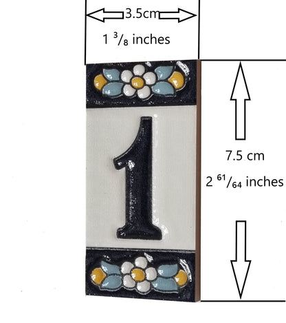 Ceramic House Tile Numbers & Letters, Blue Floral Design, 7.5cm x 3.5cm, 2 to 10 Frames