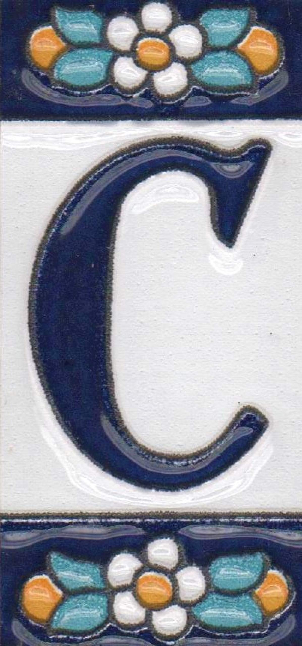 Ceramic House Tile Numbers & Letters, Blue Floral Design, 7.5cm x 3.5cm, 2 to 10 Frames