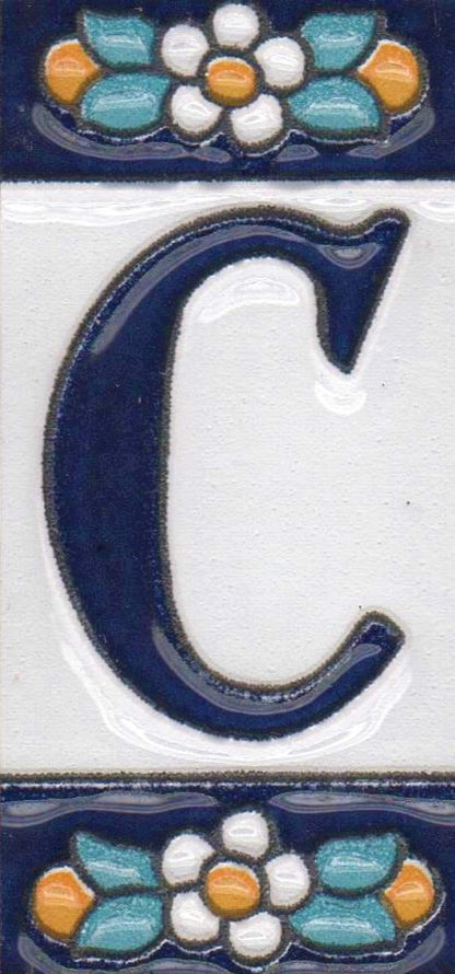 Ceramic House Tile Numbers & Letters, Blue Floral Design, 7.5cm x 3.5cm, 2 to 10 Frames