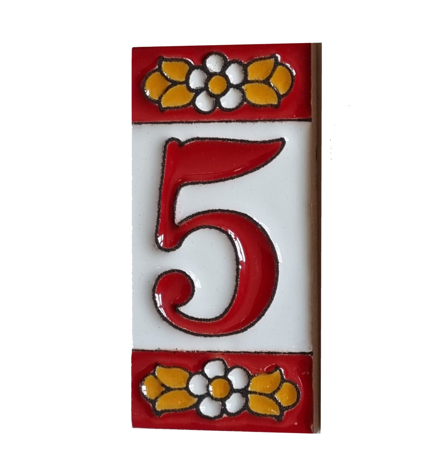 Ceramic House Tile Numbers & Letters, Red Floral Design, Tile Size: 7.5cm x 3.5cm, 2 to 10 Tile Frames